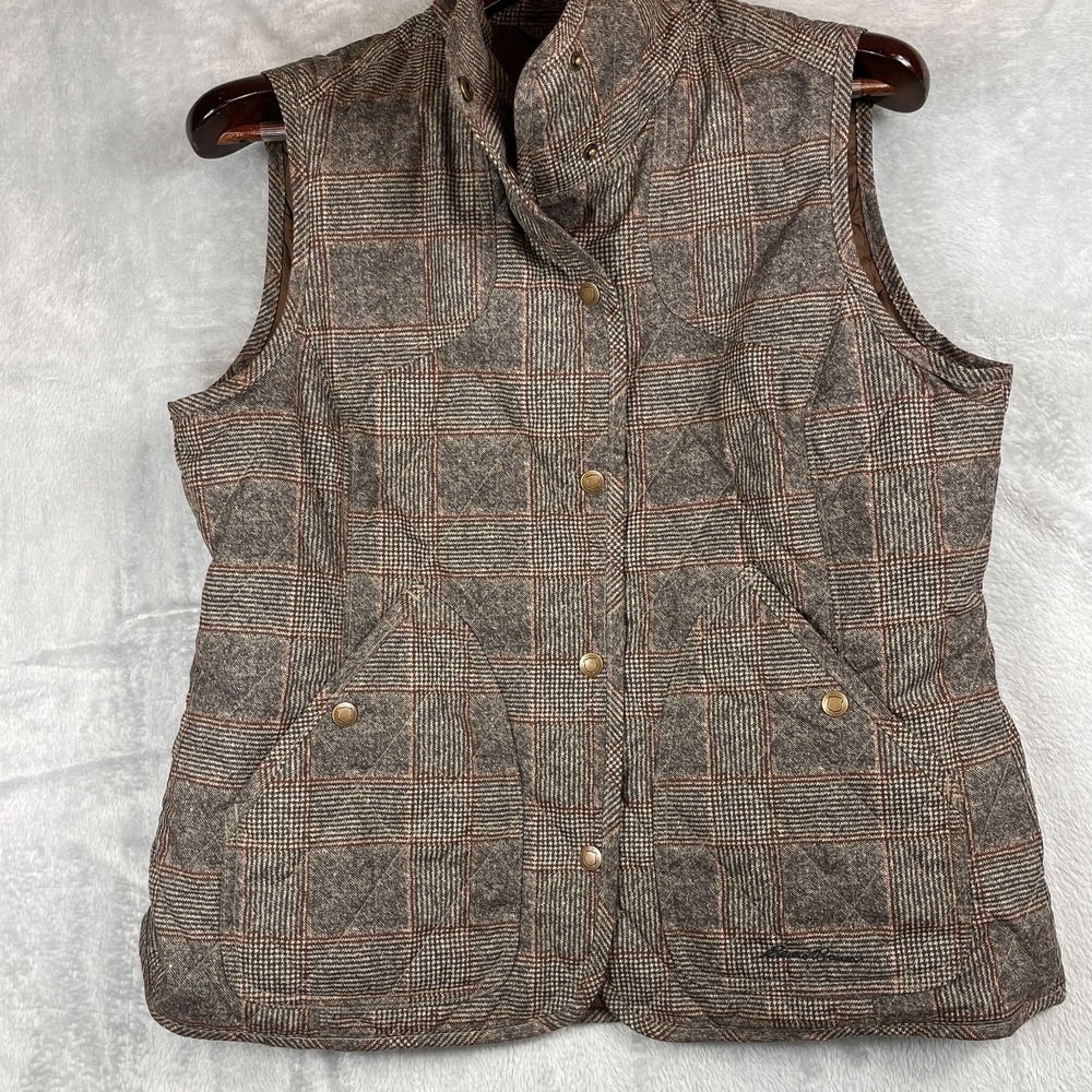 Eddie Bauer Brown Plaid Quilted Vest
